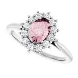 14K Gold Oval Natural Pink Morganite & Natural Diamond Halo-Style Ring – 7mm Stones - White Gold - view 5