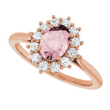 14K Gold Oval Natural Pink Morganite & Natural Diamond Halo-Style Ring – 7mm Stones - Rose Gold - view 5