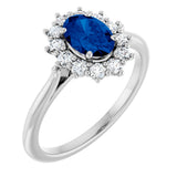 10K Gold Emerald Lab-Grown Blue Sapphire & Lab-Grown Diamond Halo-Style Ring - White Gold