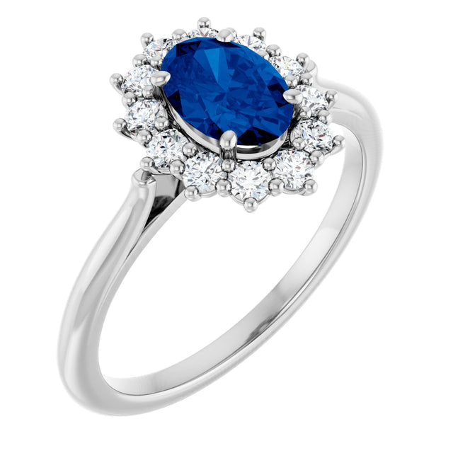 10K Gold Emerald Lab-Grown Blue Sapphire & Lab-Grown Diamond Halo-Style Ring - White Gold