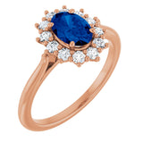 14K Gold Emerald Lab-Grown Blue Sapphire & Lab-Grown Diamond Halo-Style Ring - Rose Gold