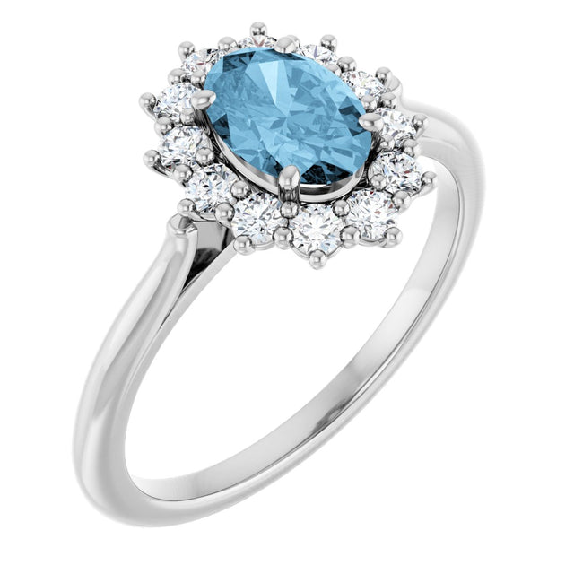Platinum Emerald Natural Sky Blue Topaz & Lab-Grown Diamond Halo-Style Ring