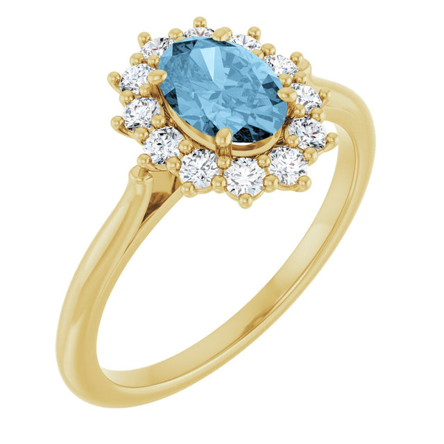 10K Gold Emerald Natural Sky Blue Topaz & Lab-Grown Diamond Halo-Style Ring - Yellow Gold