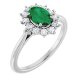 10K Gold Emerald Lab-Grown Emerald & Lab-Grown Diamond Halo-Style Ring - White Gold