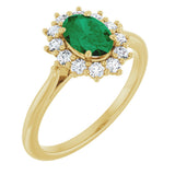 14K Gold Emerald Lab-Grown Emerald & Lab-Grown Diamond Halo-Style Ring - Yellow Gold