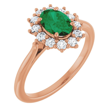 14K Gold Emerald Lab-Grown Emerald & Lab-Grown Diamond Halo-Style Ring - Rose Gold