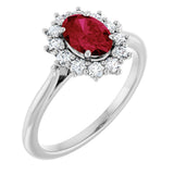 10K Gold Emerald Lab-Grown Ruby & Lab-Grown Diamond Halo-Style Ring - White Gold