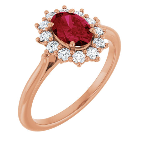 14K Gold Emerald Lab-Grown Ruby & Lab-Grown Diamond Halo-Style Ring - Rose Gold