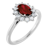 10K Gold Emerald Natural Mozambique Garnet & Lab-Grown Diamond Halo-Style Ring - White Gold