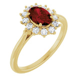 10K Gold Emerald Natural Mozambique Garnet & Lab-Grown Diamond Halo-Style Ring - Yellow Gold