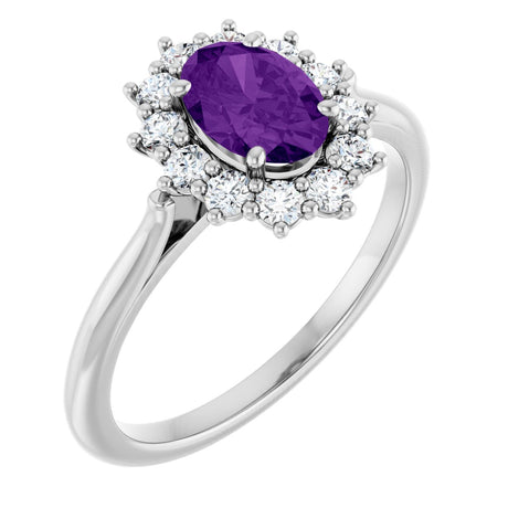10K Gold Emerald Natural Amethyst & Lab-Grown Diamond Halo-Style Ring - White Gold