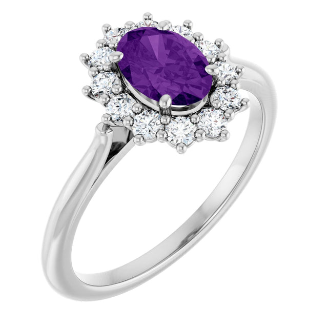 10K Gold Emerald Natural Amethyst & Lab-Grown Diamond Halo-Style Ring - White Gold