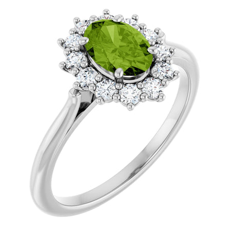 Platinum Emerald Natural Peridot & Lab-Grown Diamond Halo-Style Ring