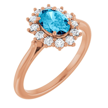 14K Gold Emerald Lab-Grown Diamond Halo-Style Ring - Rose Gold