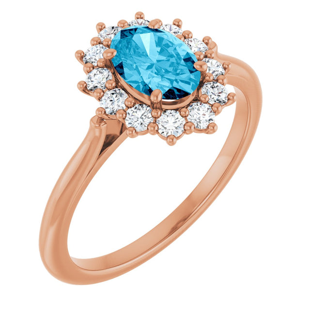 14K Gold Emerald Lab-Grown Diamond Halo-Style Ring - Rose Gold