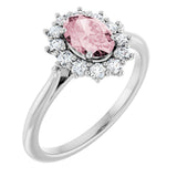 14K Gold Oval Natural Pink Morganite & Natural Diamond Halo-Style Ring – 7mm Stones - White Gold