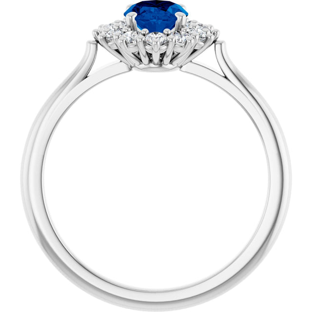 14K Gold Emerald Lab-Grown Blue Sapphire & Lab-Grown Diamond Halo-Style Ring - White Gold - view 2