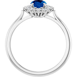 10K Gold Emerald Lab-Grown Blue Sapphire & Lab-Grown Diamond Halo-Style Ring - White Gold - view 2