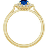 14K Gold Emerald Lab-Grown Blue Sapphire & Lab-Grown Diamond Halo-Style Ring - Yellow Gold - view 2