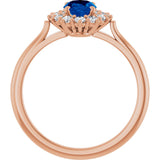 14K Gold Emerald Lab-Grown Blue Sapphire & Lab-Grown Diamond Halo-Style Ring - Rose Gold - view 2