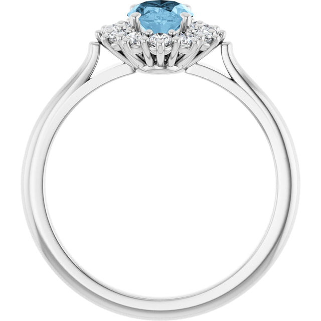 10K Gold Emerald Natural Sky Blue Topaz & Lab-Grown Diamond Halo-Style Ring - White Gold - view 2
