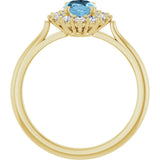 10K Gold Emerald Natural Sky Blue Topaz & Lab-Grown Diamond Halo-Style Ring - Yellow Gold - view 2