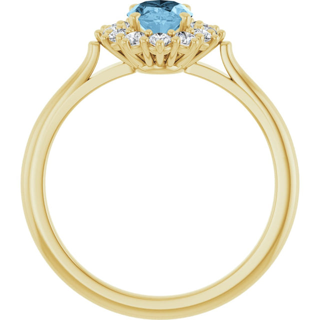 10K Gold Emerald Natural Sky Blue Topaz & Lab-Grown Diamond Halo-Style Ring - Yellow Gold - view 2