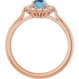 14K Gold Emerald Natural Sky Blue Topaz & Lab-Grown Diamond Halo-Style Ring - Rose Gold - view 2
