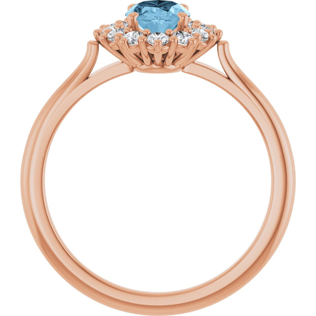 14K Gold Emerald Natural Sky Blue Topaz & Lab-Grown Diamond Halo-Style Ring - Rose Gold - view 2