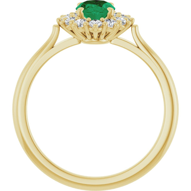 14K Gold Emerald Lab-Grown Emerald & Lab-Grown Diamond Halo-Style Ring - Yellow Gold - view 2