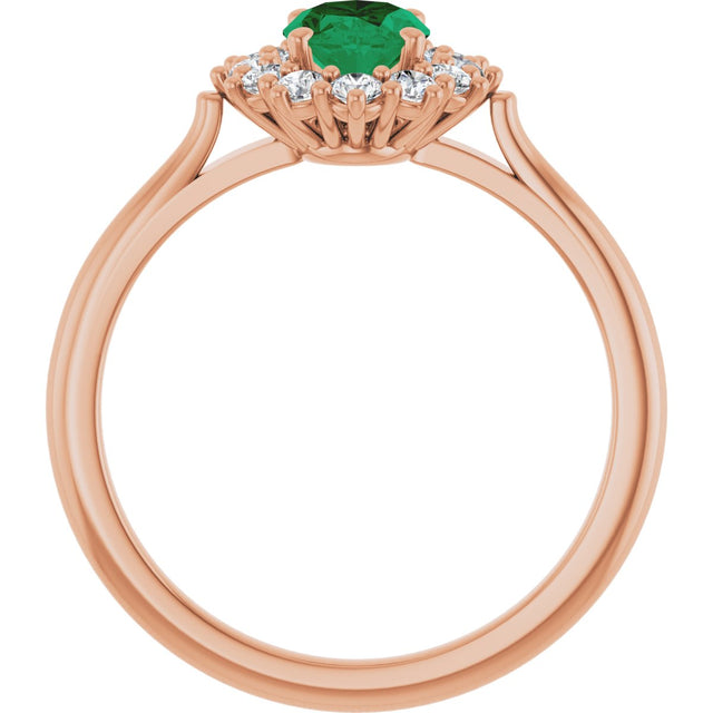 14K Gold Emerald Lab-Grown Emerald & Lab-Grown Diamond Halo-Style Ring - Rose Gold - view 2