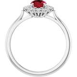 10K Gold Emerald Lab-Grown Ruby & Lab-Grown Diamond Halo-Style Ring - White Gold - view 2