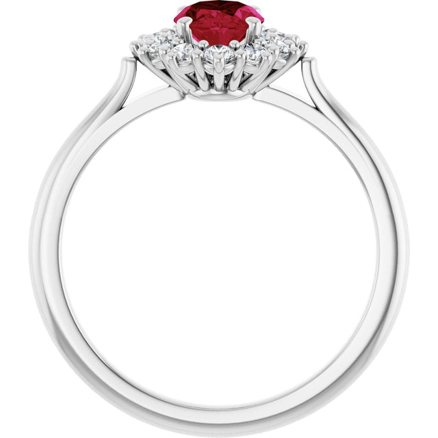 10K Gold Emerald Lab-Grown Ruby & Lab-Grown Diamond Halo-Style Ring - White Gold - view 2
