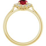 10K Gold Emerald Lab-Grown Ruby & Lab-Grown Diamond Halo-Style Ring - Yellow Gold - view 2