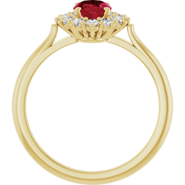10K Gold Emerald Lab-Grown Ruby & Lab-Grown Diamond Halo-Style Ring - Yellow Gold - view 2