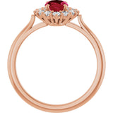 14K Gold Emerald Lab-Grown Ruby & Lab-Grown Diamond Halo-Style Ring - Rose Gold - view 2