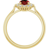 10K Gold Emerald Natural Mozambique Garnet & Lab-Grown Diamond Halo-Style Ring - Yellow Gold - view 2