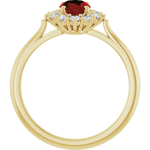10K Gold Emerald Natural Mozambique Garnet & Lab-Grown Diamond Halo-Style Ring - Yellow Gold - view 2