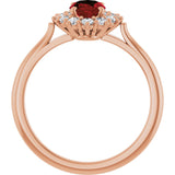 14K Gold Emerald Natural Mozambique Garnet & Lab-Grown Diamond Halo-Style Ring - Rose Gold - view 2