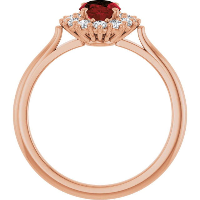 14K Gold Emerald Natural Mozambique Garnet & Lab-Grown Diamond Halo-Style Ring - Rose Gold - view 2