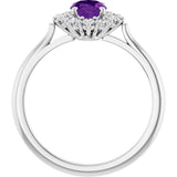 10K Gold Emerald Natural Amethyst & Lab-Grown Diamond Halo-Style Ring - White Gold - view 2