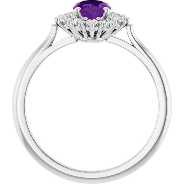 10K Gold Emerald Natural Amethyst & Lab-Grown Diamond Halo-Style Ring - White Gold - view 2