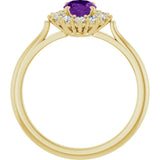 10K Gold Emerald Natural Amethyst & Lab-Grown Diamond Halo-Style Ring - Yellow Gold - view 2