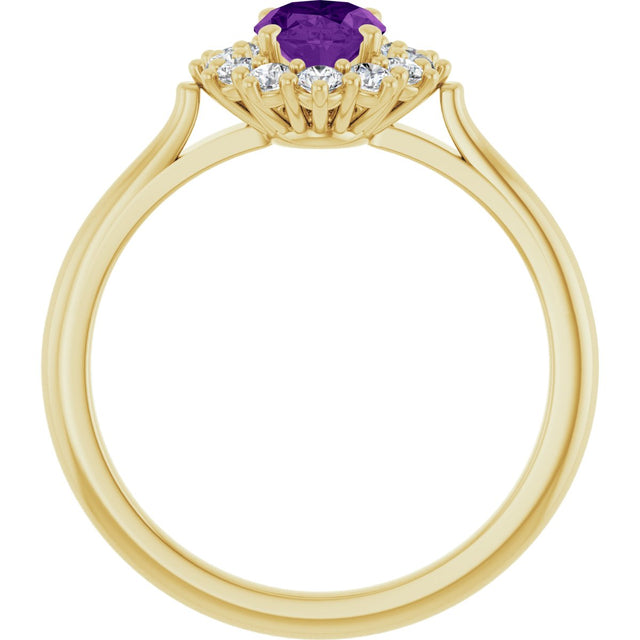 10K Gold Emerald Natural Amethyst & Lab-Grown Diamond Halo-Style Ring - Yellow Gold - view 2
