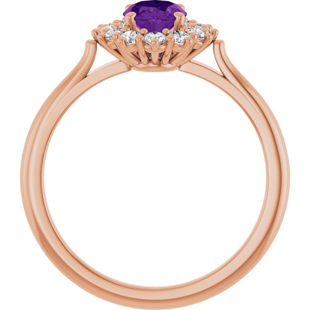 14K Gold Emerald Natural Amethyst & Lab-Grown Diamond Halo-Style Ring - Rose Gold - view 2