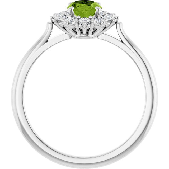 10K Gold Emerald Natural Peridot & Lab-Grown Diamond Halo-Style Ring - White Gold - view 2