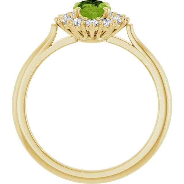 10K Gold Emerald Natural Peridot & Lab-Grown Diamond Halo-Style Ring - Yellow Gold - view 2