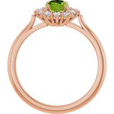 14K Gold Emerald Natural Peridot & Lab-Grown Diamond Halo-Style Ring - Rose Gold - view 2