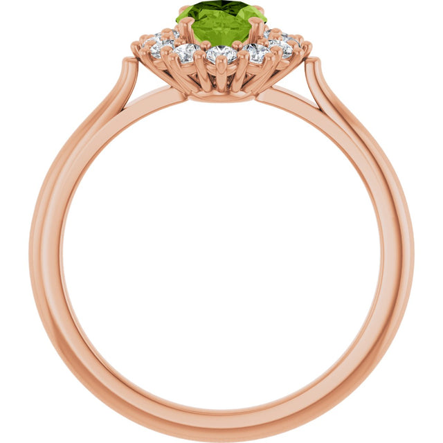 14K Gold Emerald Natural Peridot & Lab-Grown Diamond Halo-Style Ring - Rose Gold - view 2