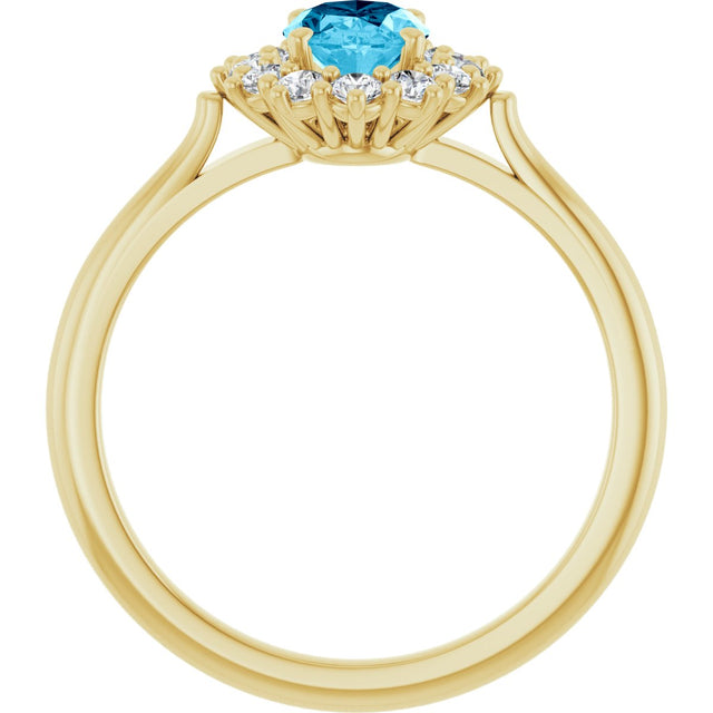 14K Gold Emerald Lab-Grown Diamond Halo-Style Ring - Yellow Gold - view 2